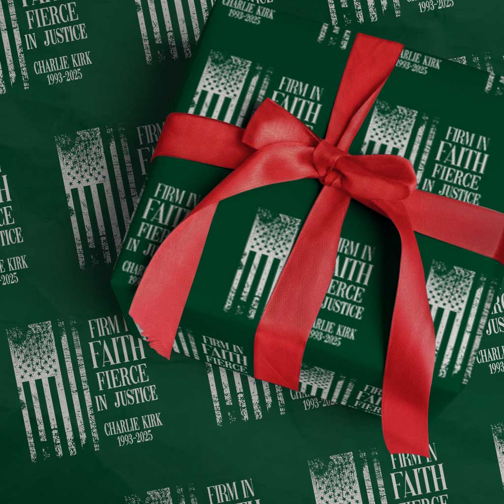 Charlie Kirk Patriotic Memorial Wrapping Paper Roll Firm in Faith Fierce in Justice American Flag - Wonder Print Shop
