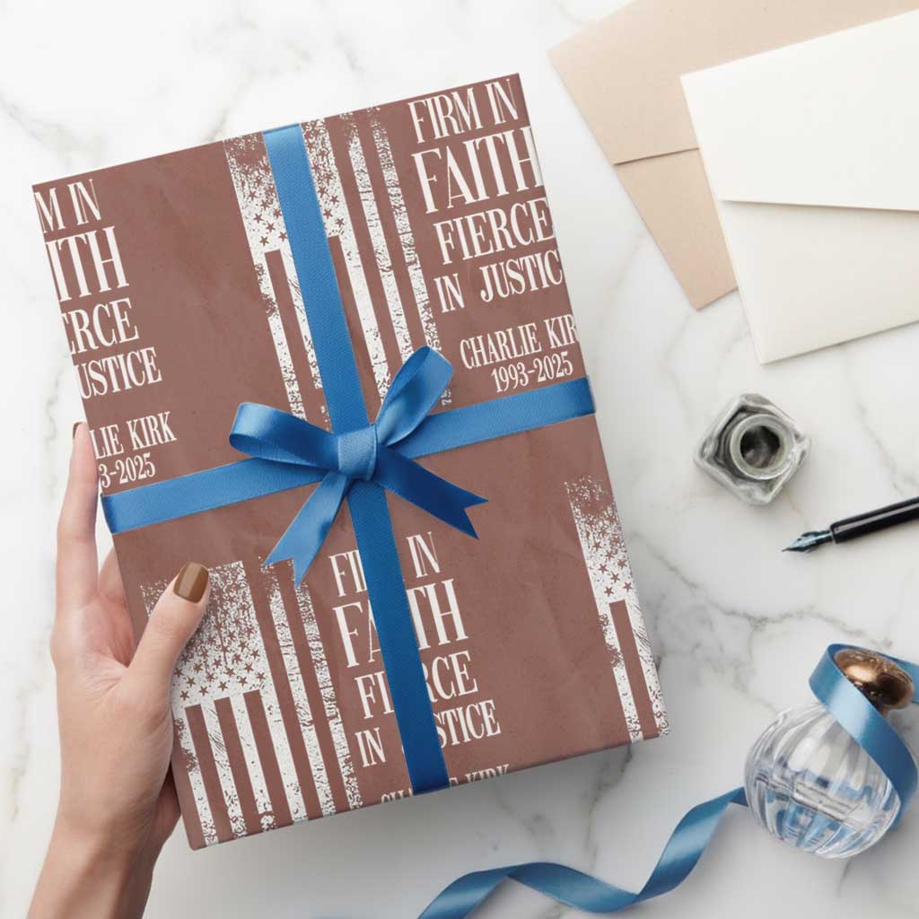 Charlie Kirk Patriotic Memorial Wrapping Paper Roll Firm in Faith Fierce in Justice American Flag - Wonder Print Shop