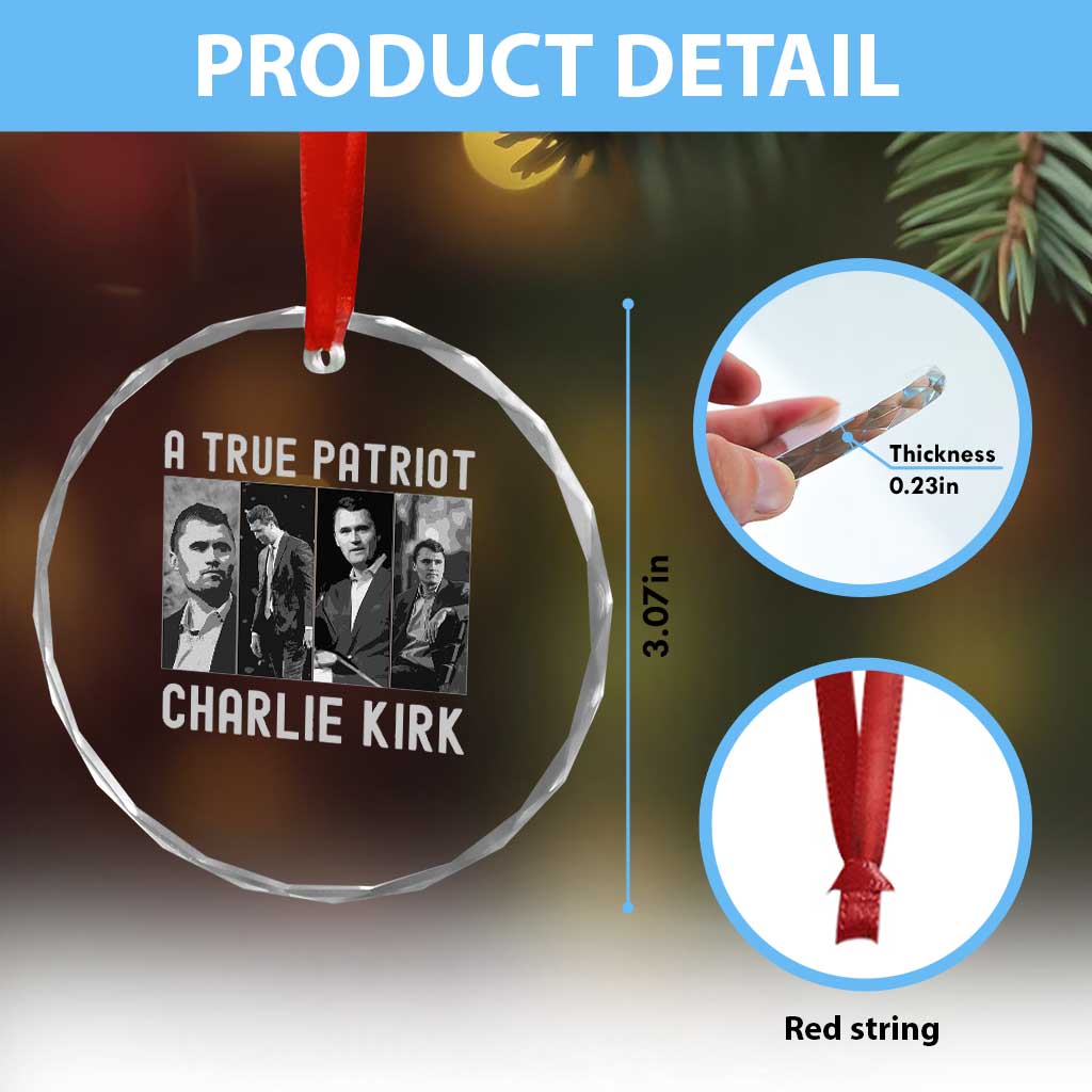 Charlie Kirk Tribute Crystal Glass Ornament A True Patriot Conservative Memorial TS02