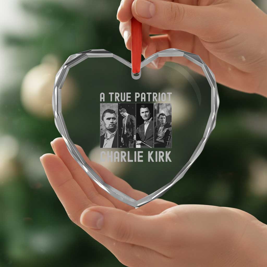 Charlie Kirk Tribute Heart Crystal Glass Ornament A True Patriot Conservative Memorial - Wonder Print Shop