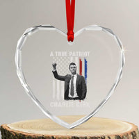Charlie Kirk Tribute Heart Crystal Glass Ornament A True Patriot Freedom American Flag - Wonder Print Shop