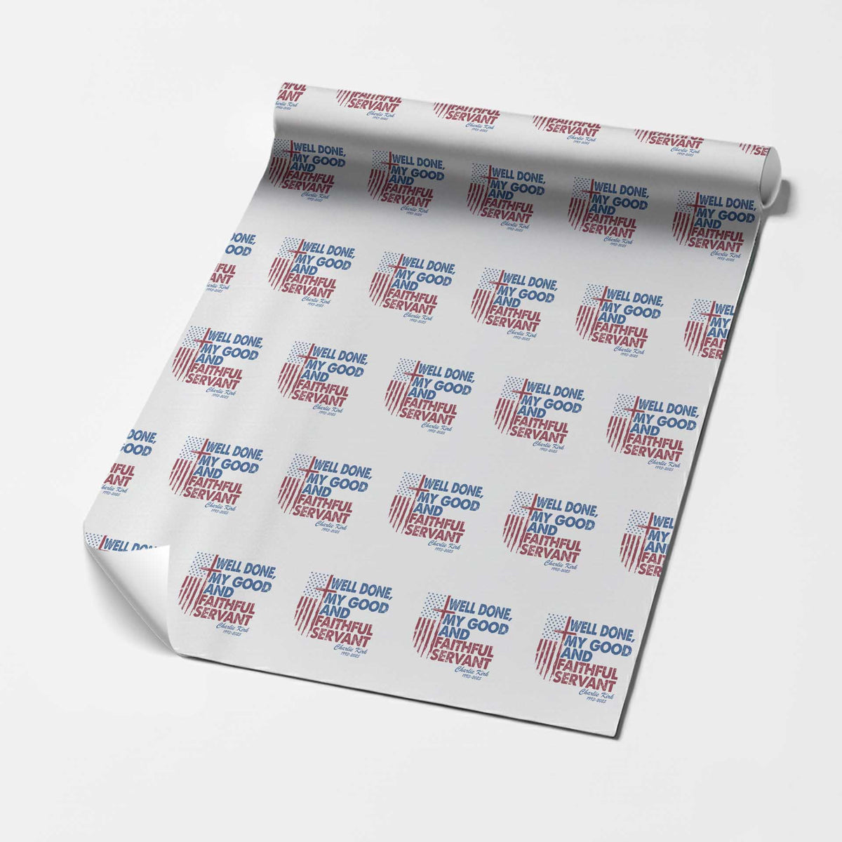 Charlie Kirk Wrapping Paper Roll Fear Not Mens Christian Memorial Tribute Charlie Cross US Flag - Wonder Print Shop