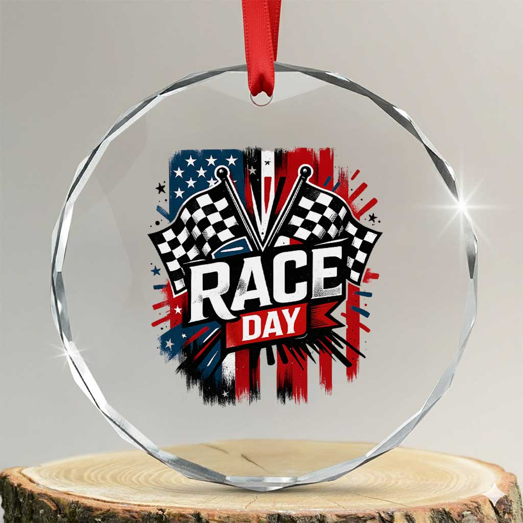 Checkered Flag Racing Crystal Glass Ornament Race Day Team Lover TS14