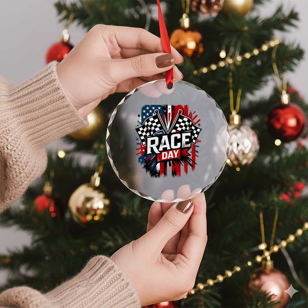 Checkered Flag Racing Crystal Glass Ornament Race Day Team Lover TS14