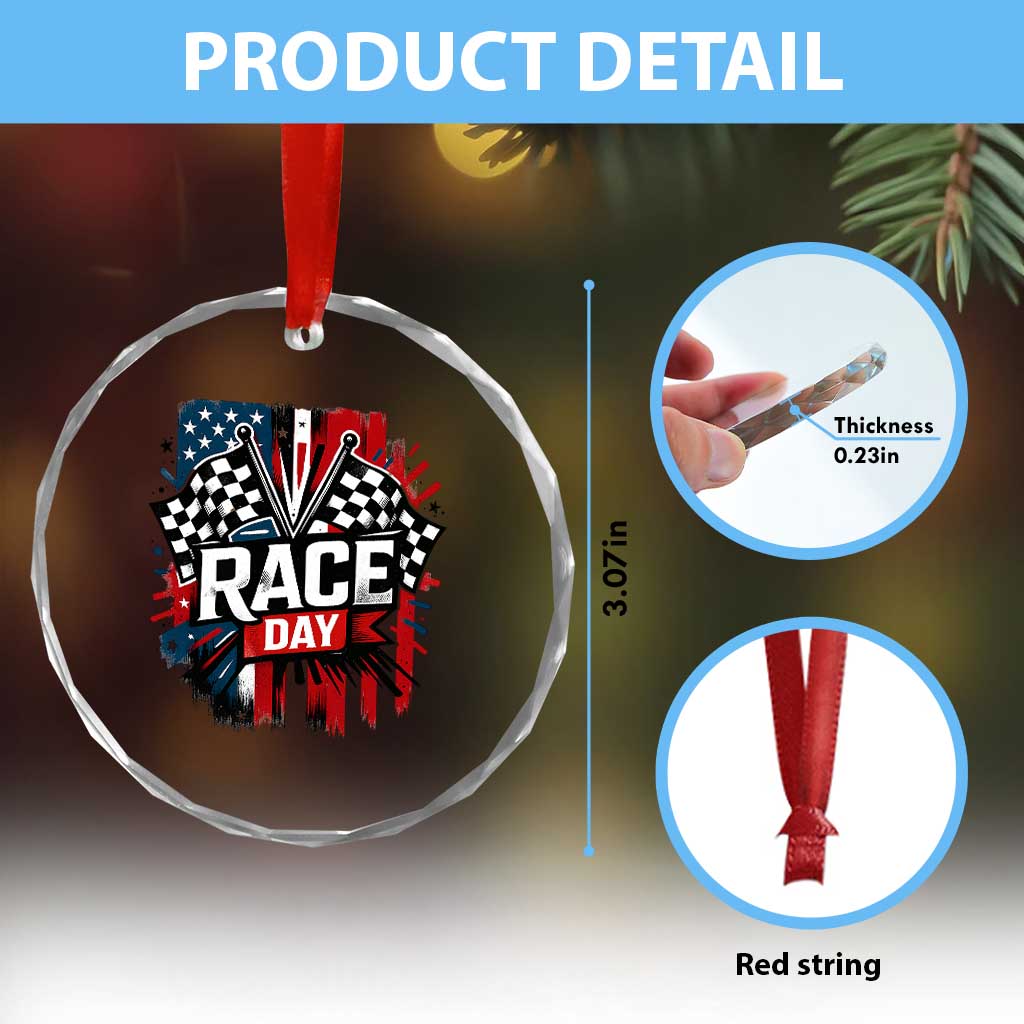 Checkered Flag Racing Crystal Glass Ornament Race Day Team Lover TS14