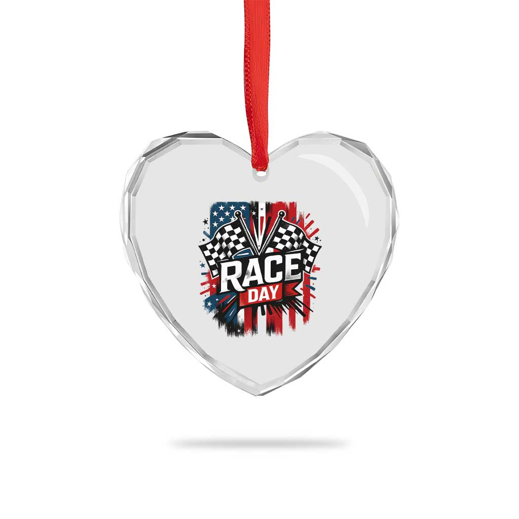Checkered Flag Racing Heart Crystal Glass Ornament Race Day Team Lover - Wonder Print Shop