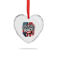 Checkered Flag Racing Heart Crystal Glass Ornament Race Day Team Lover - Wonder Print Shop