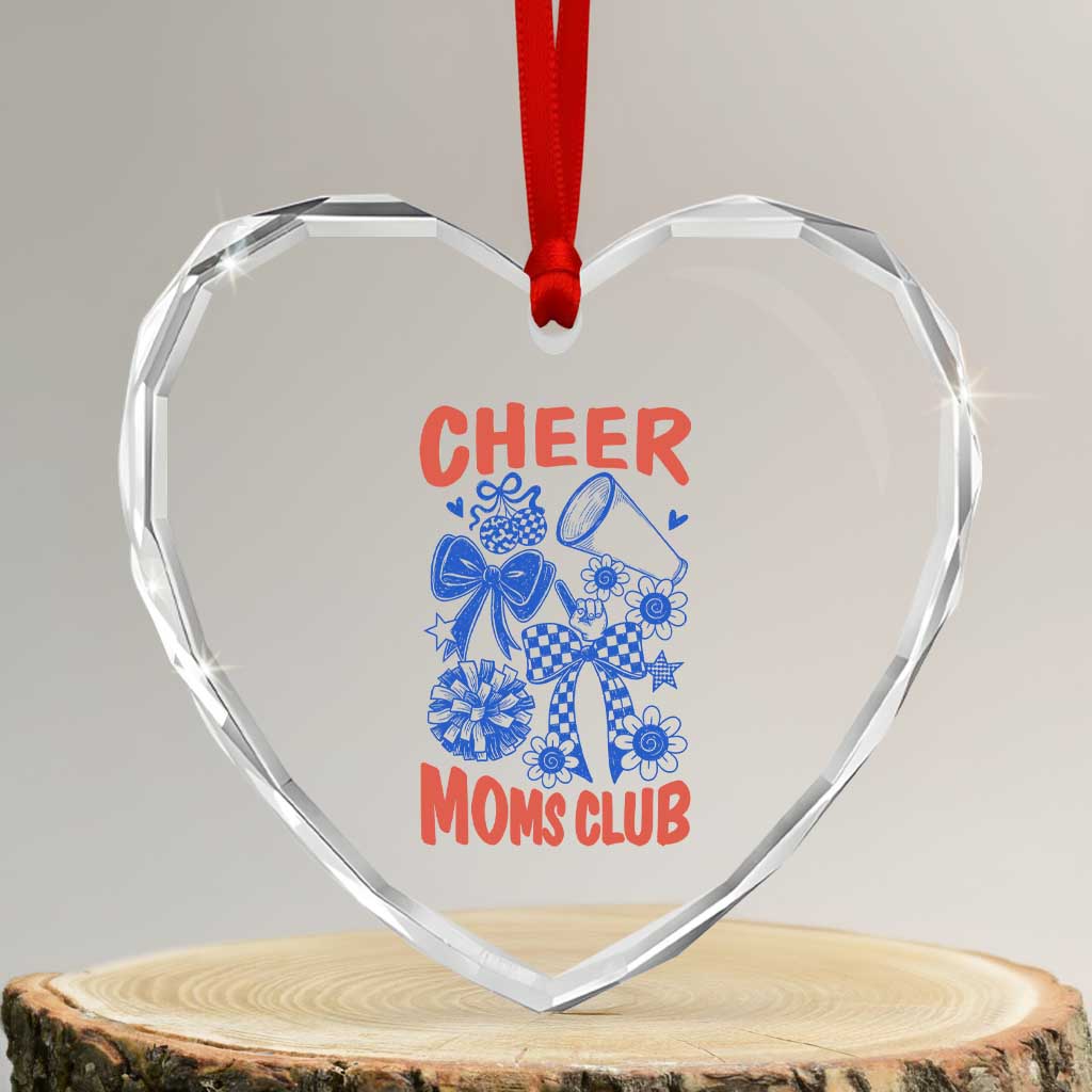 Cheer Moms Club Heart Crystal Glass Ornament Funny Cheerleading Mom Mother’s Day Gift