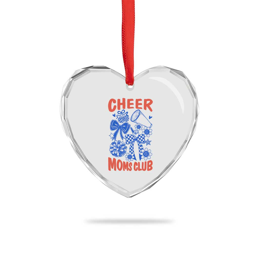 Cheer Moms Club Heart Crystal Glass Ornament Funny Cheerleading Mom Mother’s Day Gift