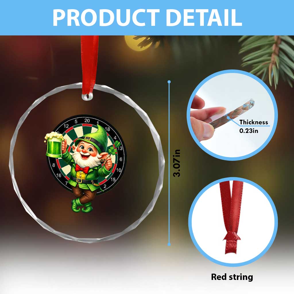 Cheerful Gnome Playing Darts Crystal Glass Ornament St Patricks Day Gift