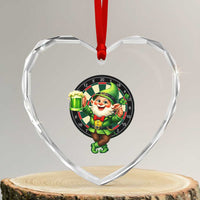 Cheerful Gnome Playing Darts Heart Crystal Glass Ornament St Patricks Day Gift