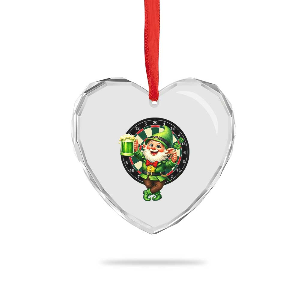 Cheerful Gnome Playing Darts Heart Crystal Glass Ornament St Patricks Day Gift