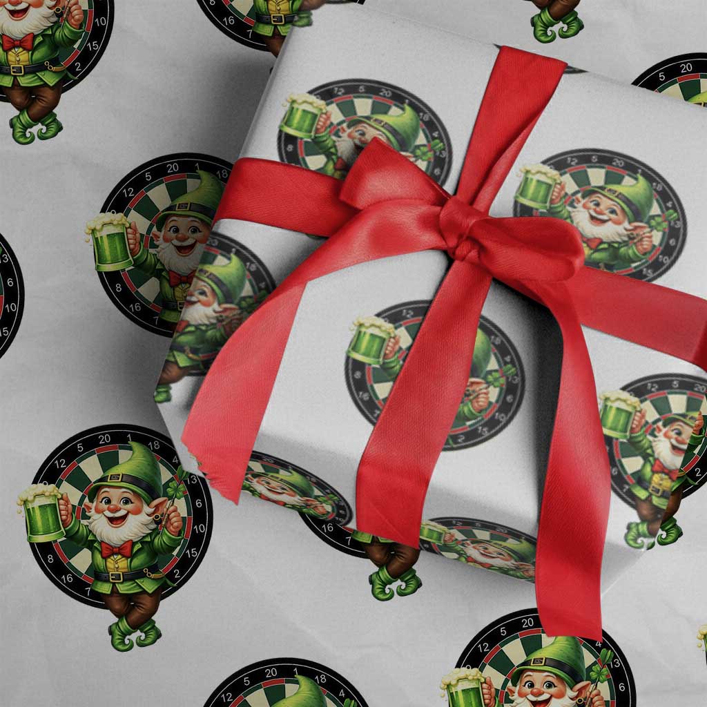 Cheerful Gnome Playing Darts Wrapping Paper Roll St Patricks Day Gift