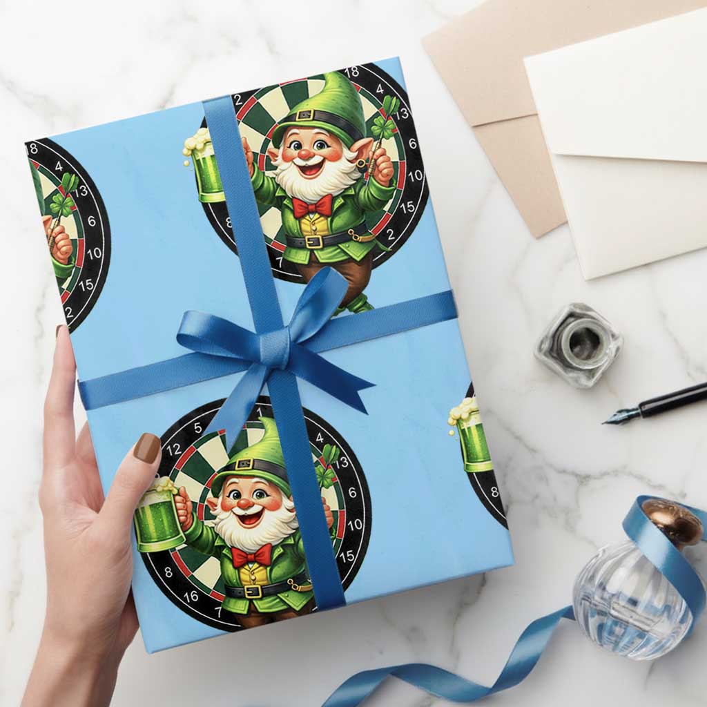Cheerful Gnome Playing Darts Wrapping Paper Roll St Patricks Day Gift