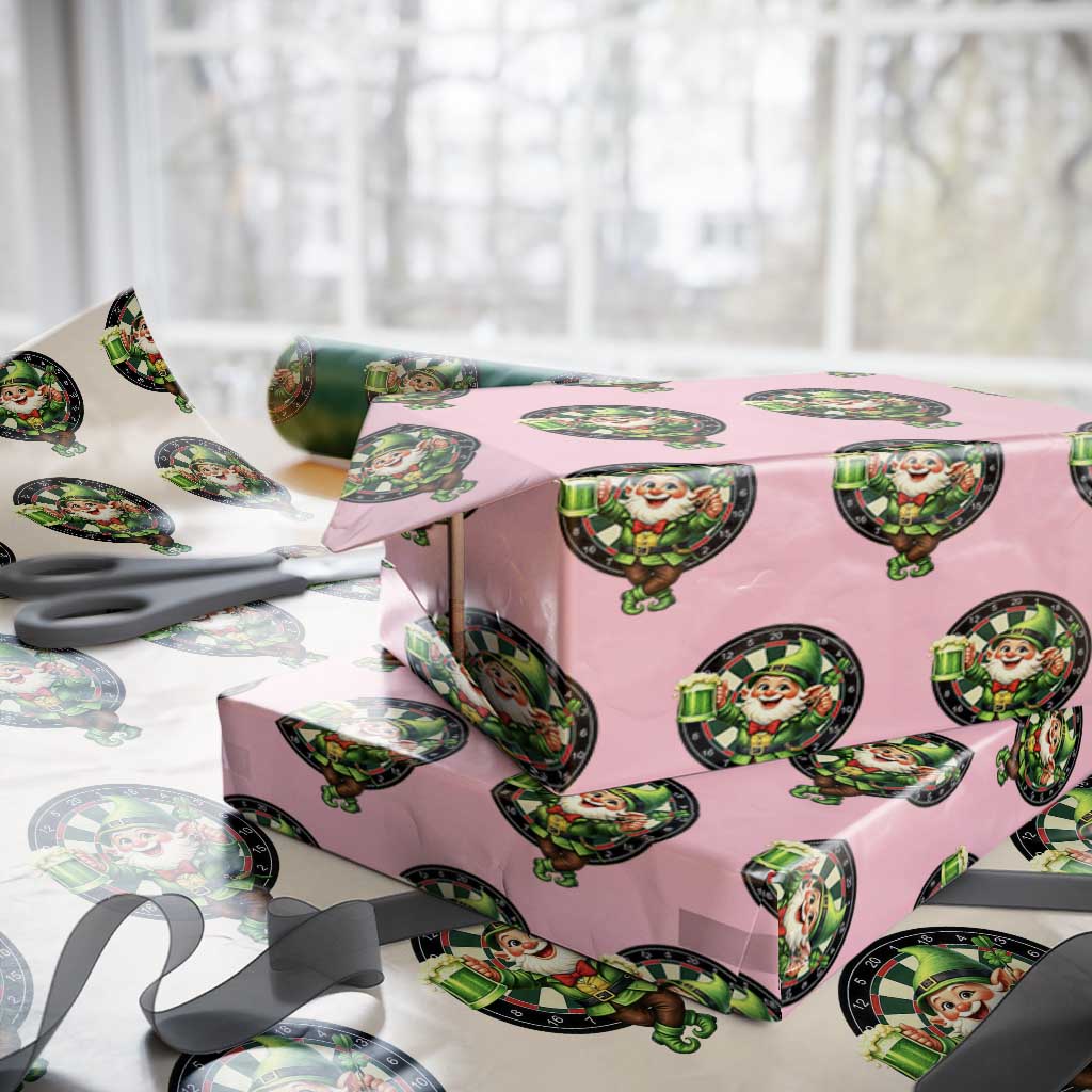 Cheerful Gnome Playing Darts Wrapping Paper Roll St Patricks Day Gift