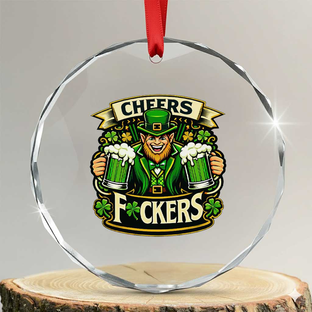 Cheers Fckers Crystal Glass Ornament Funny Leprechaun St Patricks Day Party