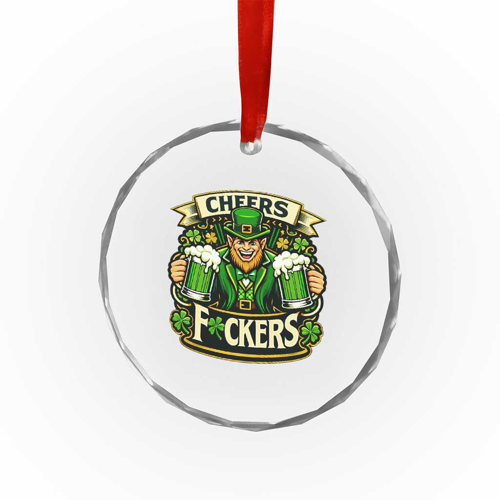 Cheers Fckers Crystal Glass Ornament Funny Leprechaun St Patricks Day Party