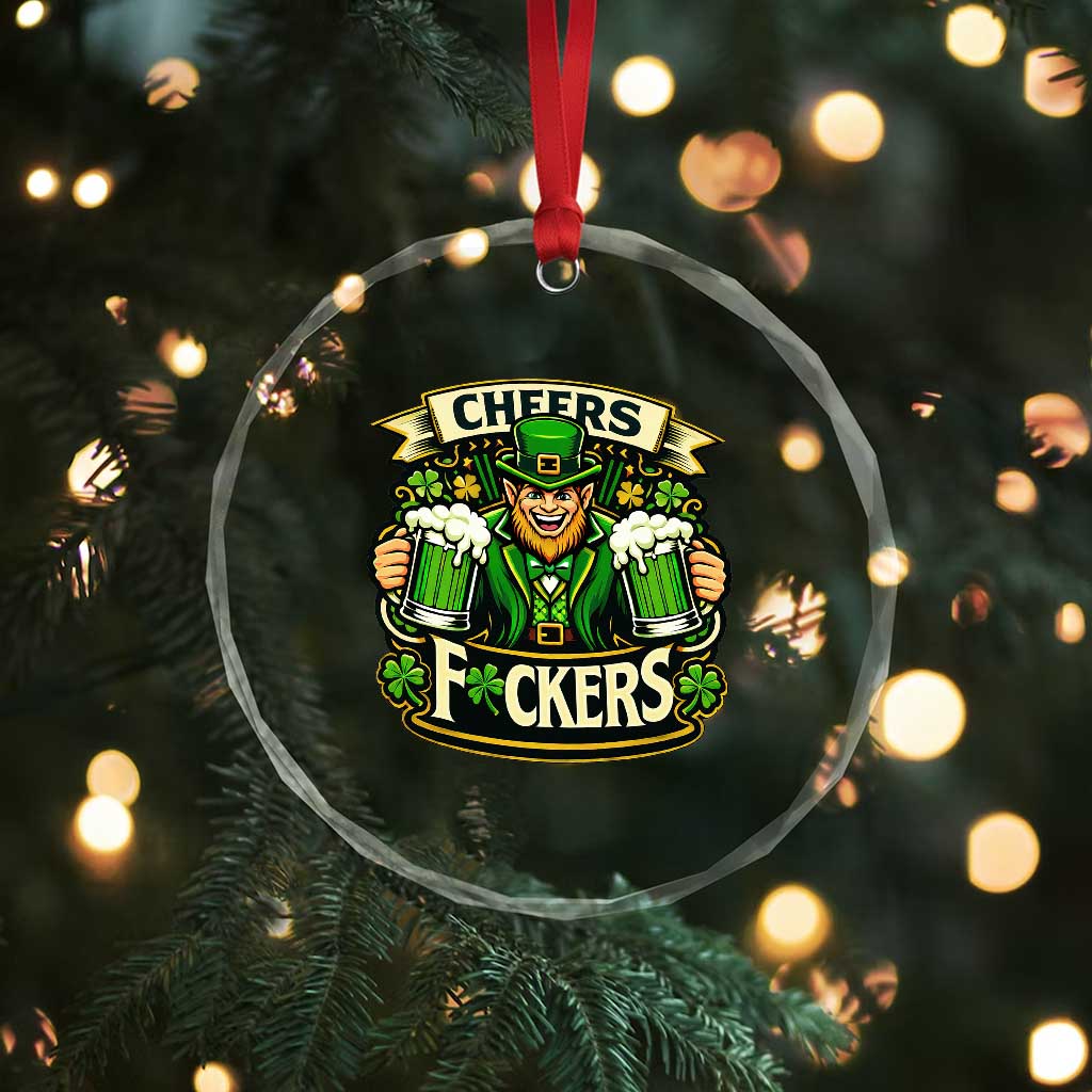 Cheers Fckers Crystal Glass Ornament Funny Leprechaun St Patricks Day Party