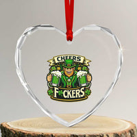 Cheers Fckers Heart Crystal Glass Ornament Funny Leprechaun St Patricks Day Party
