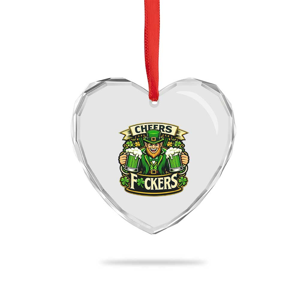 Cheers Fckers Heart Crystal Glass Ornament Funny Leprechaun St Patricks Day Party