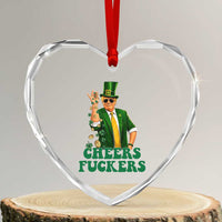 Cheers Fuckers St Patricks Day Heart Crystal Glass Ornament Funny Beer Drinking Trump