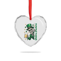 Cheers Fuckers St Patricks Day Heart Crystal Glass Ornament Funny Skeleton Drinking Beer