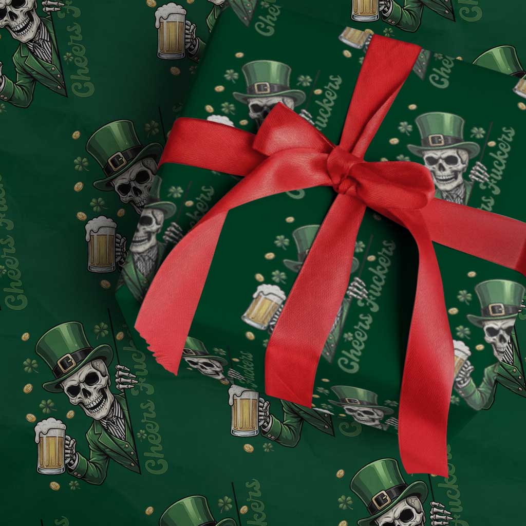 Cheers Fuckers St Patricks Day Wrapping Paper Roll Funny Skeleton Drinking Beer