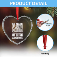 Cheers To 60 Years Birthday Heart Crystal Glass Ornament Sixty Years Of Awesome