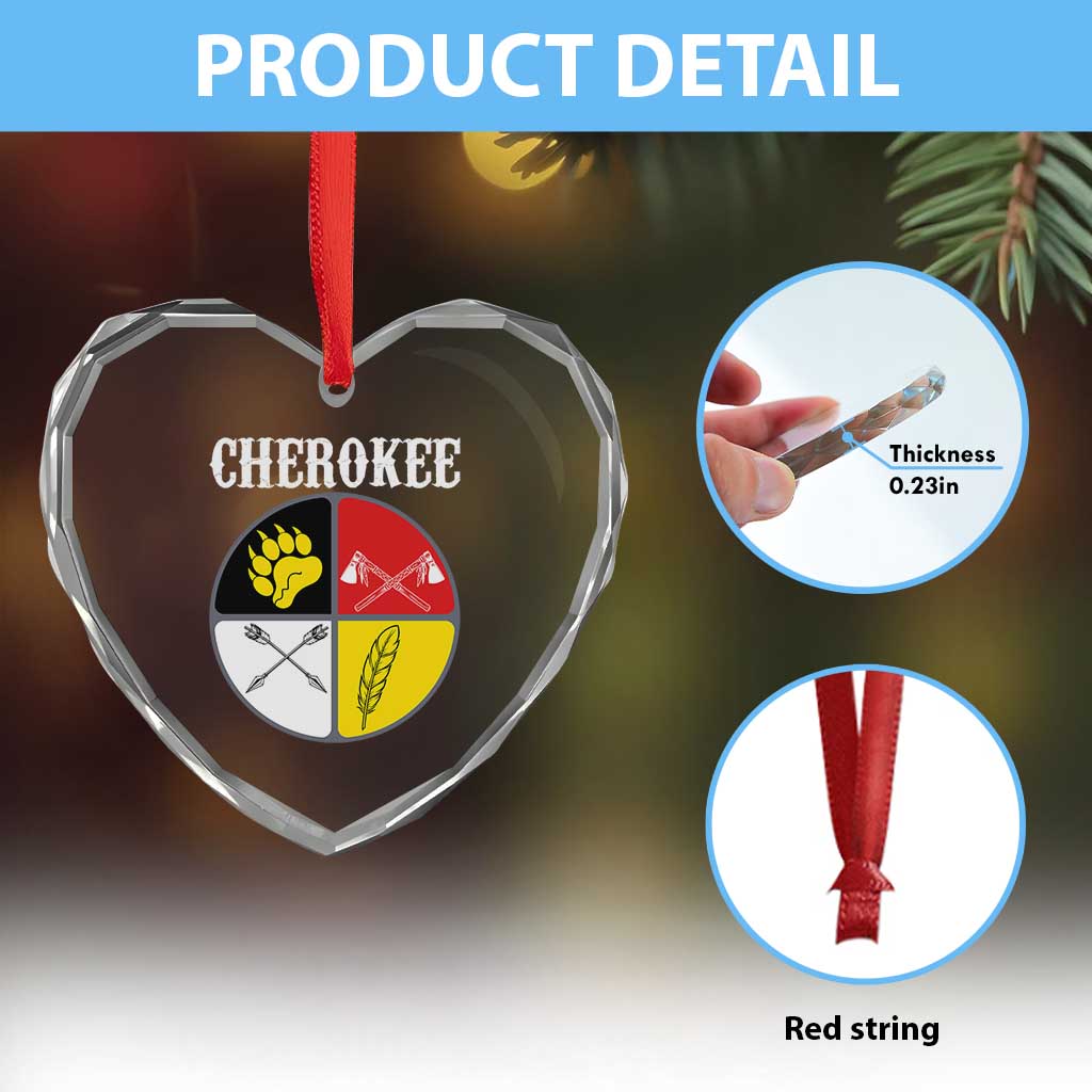 Cherokee Cultural Pride Heart Crystal Glass Ornament Native American Medicine Wheel Art