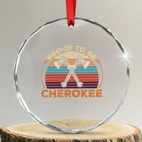 Cherokee Heritage Pride Crystal Glass Ornament Vintage Sunset Tomahawk Native American Graphic