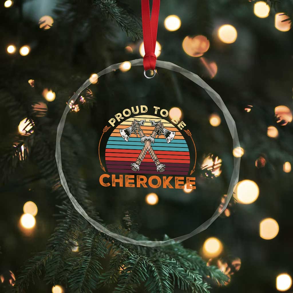 Cherokee Heritage Pride Crystal Glass Ornament Vintage Sunset Tomahawk Native American Graphic