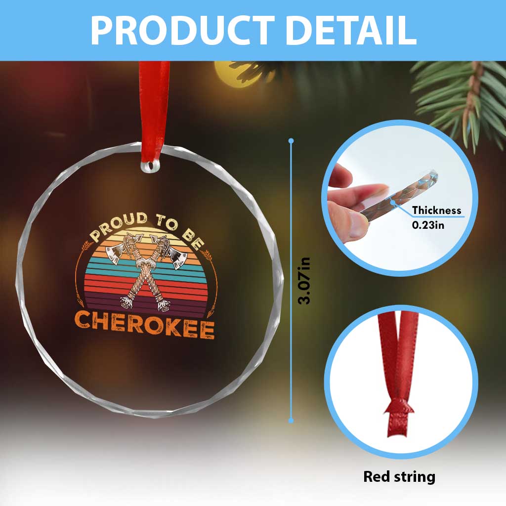 Cherokee Heritage Pride Crystal Glass Ornament Vintage Sunset Tomahawk Native American Graphic