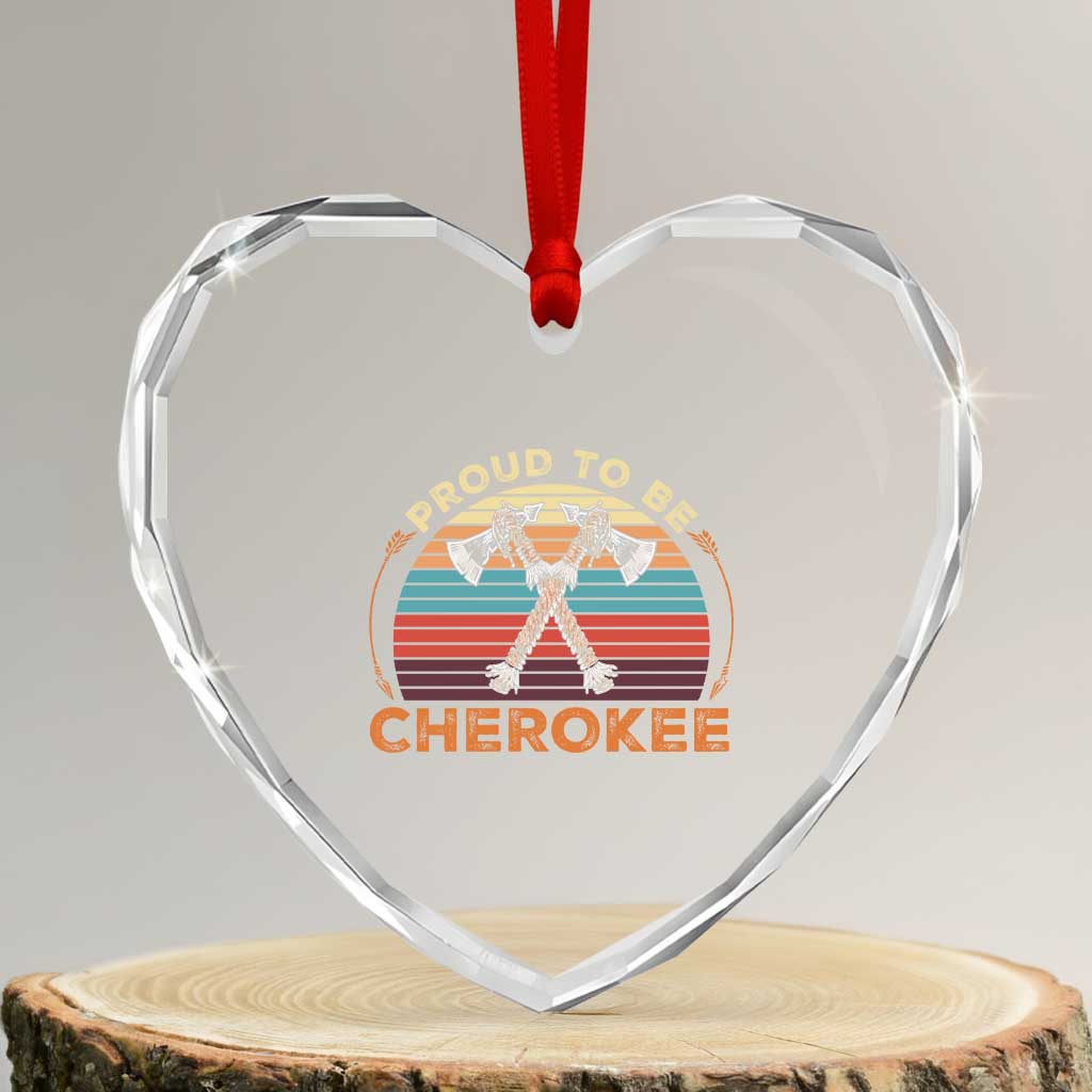Cherokee Heritage Pride Heart Crystal Glass Ornament Vintage Sunset Tomahawk Native American Graphic