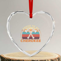 Cherokee Heritage Pride Heart Crystal Glass Ornament Vintage Sunset Tomahawk Native American Graphic