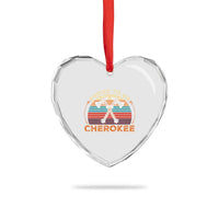 Cherokee Heritage Pride Heart Crystal Glass Ornament Vintage Sunset Tomahawk Native American Graphic