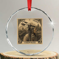 Cherokee Pride Strength Crystal Glass Ornament Native American Vintage Postage Stamp Graphic