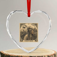 Cherokee Pride Strength Heart Crystal Glass Ornament Native American Vintage Postage Stamp Graphic