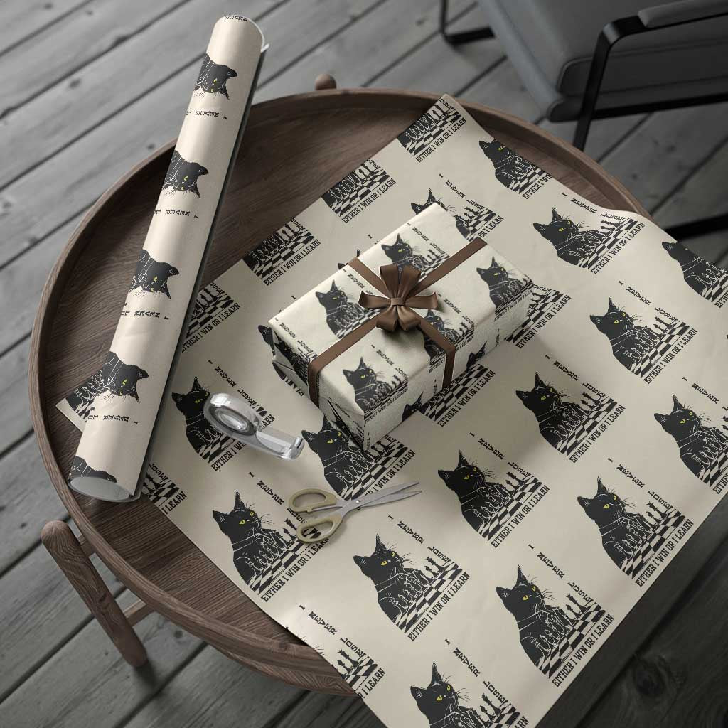 Chess Lover Wrapping Paper Roll I Never Lose Either I Win Or I Learn Elegant Cool Cat