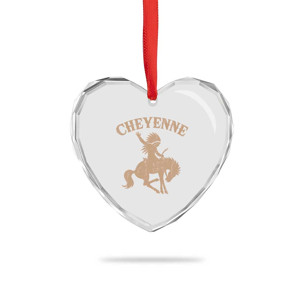 Cheyenne State Native American Cowboy Rodeo Heart Crystal Glass Ornament