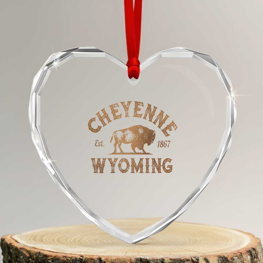 Cheyenne Wyoming Est 1867 WY Bison Cowboy State Pride Heart Crystal Glass Ornament