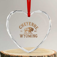 Cheyenne Wyoming Est 1867 WY Bison Cowboy State Pride Heart Crystal Glass Ornament