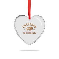 Cheyenne Wyoming Est 1867 WY Bison Cowboy State Pride Heart Crystal Glass Ornament