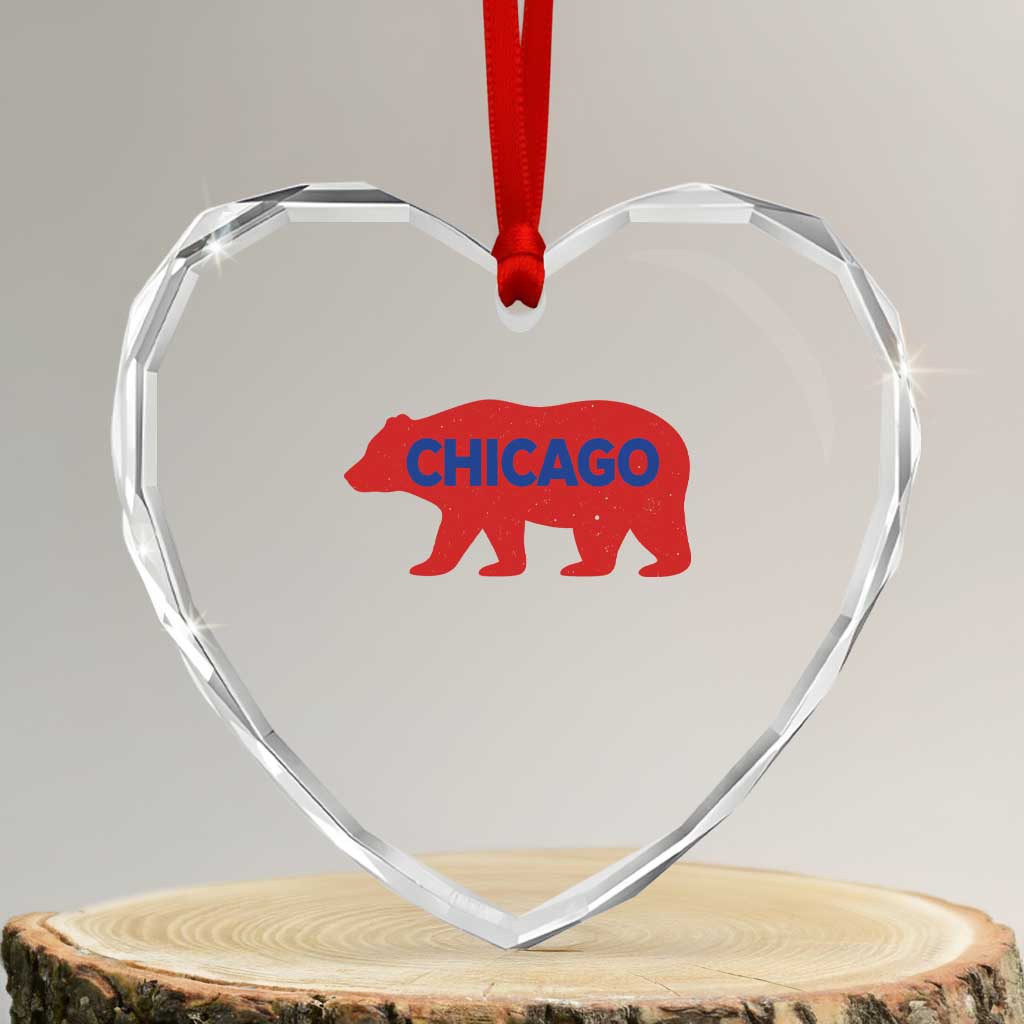 Chicago Baseball Heart Crystal Glass Ornament Vintage Distressed Illinois City Pride Baseball Lover