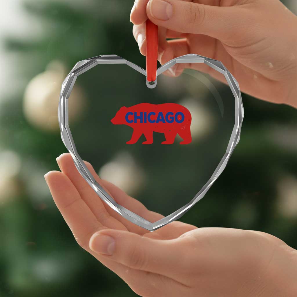 Chicago Baseball Heart Crystal Glass Ornament Vintage Distressed Illinois City Pride Baseball Lover