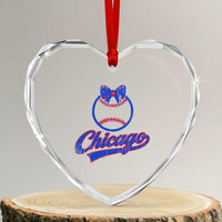 Chicago Coquette Bow Heart Crystal Glass Ornament Cute Girls Kids Women Baseball Fans