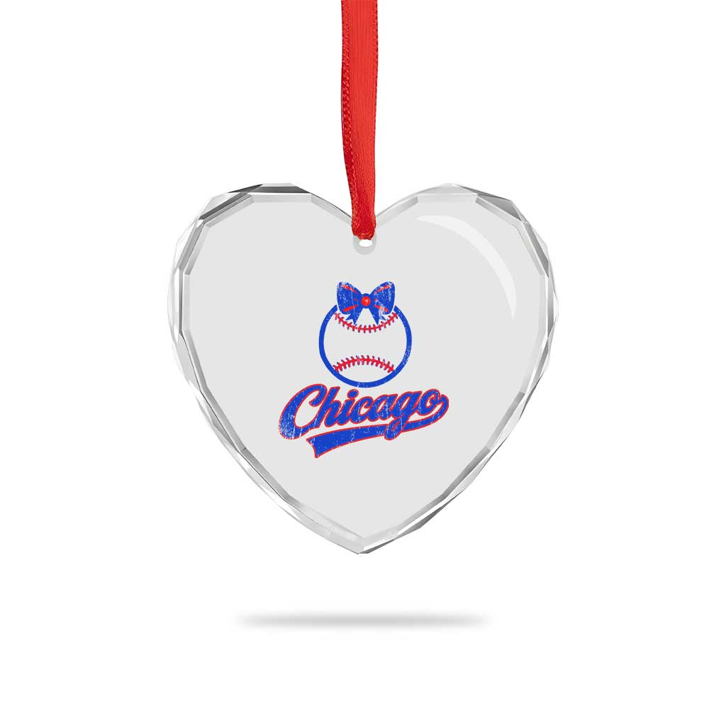 Chicago Coquette Bow Heart Crystal Glass Ornament Cute Girls Kids Women Baseball Fans