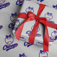 Chicago Coquette Bow Wrapping Paper Roll Cute Girls Kids Women Baseball Fans