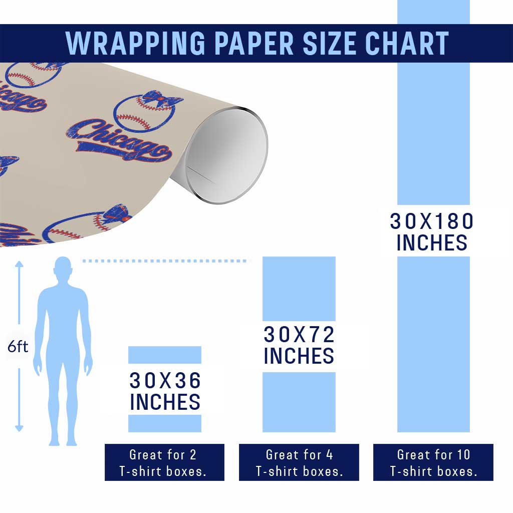 Chicago Coquette Bow Wrapping Paper Roll Cute Girls Kids Women Baseball Fans