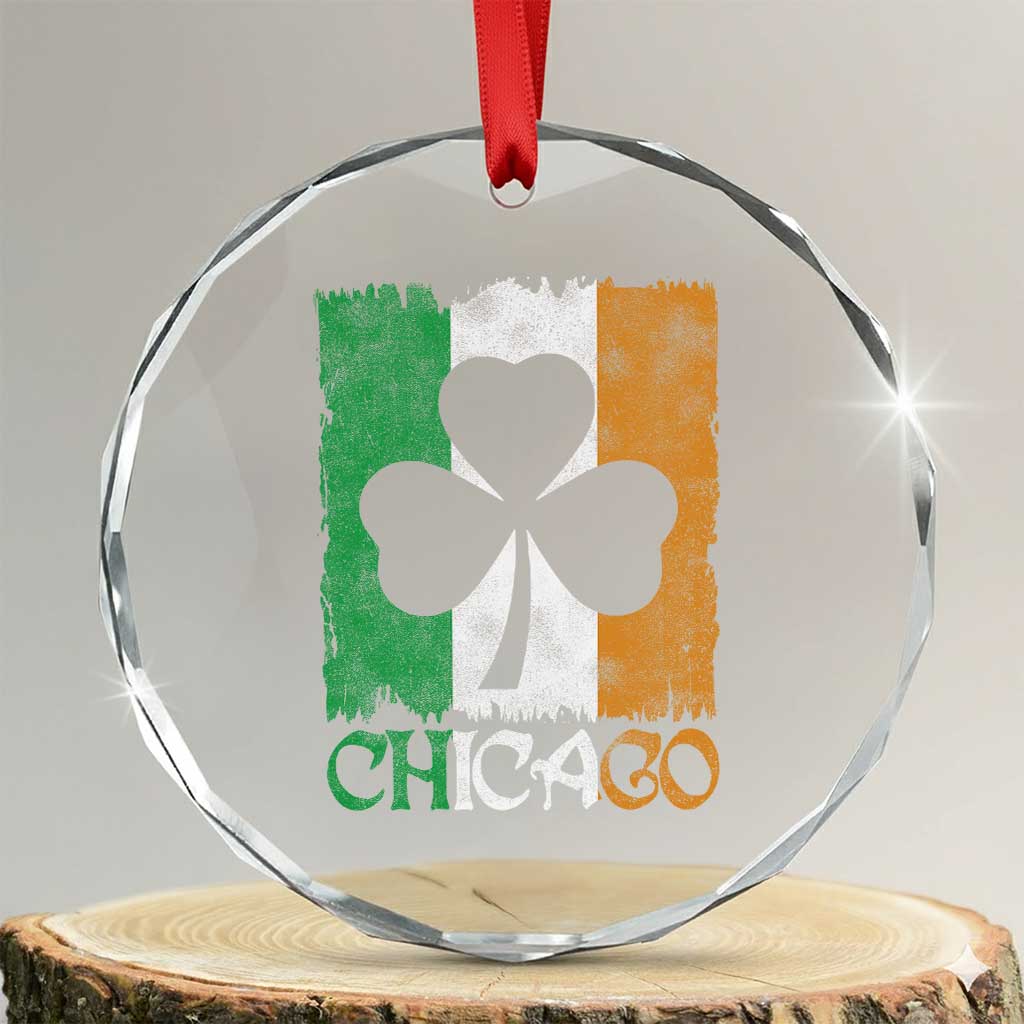 Chicago IL St Patricks Day Crystal Glass Ornament Distressed Shamrock Vintage Irish Flag