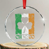Chicago IL St Patricks Day Crystal Glass Ornament Distressed Shamrock Vintage Irish Flag